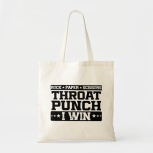 Tote Bag Ciseaux de papier rock Throat Punch I Win, Drôle