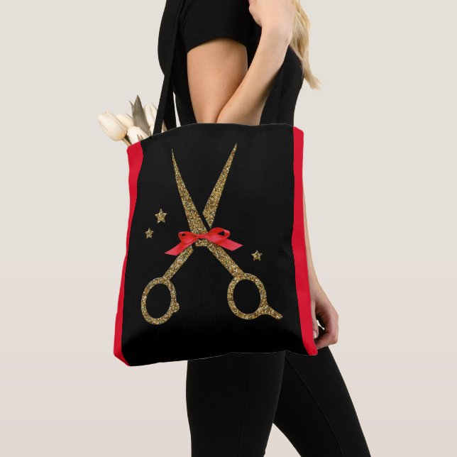 Tote Bag Ciseaux de parties scintillant d'or - Coiffeur sty (De près)