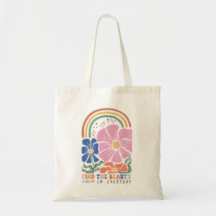 Tote Bag Citation arc-en-ciel fleurie Retro Boho