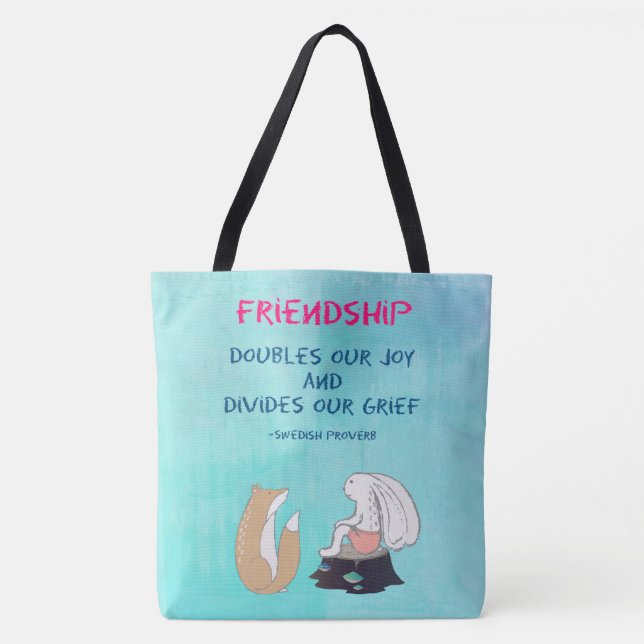 Tote Bag Citation d'amitié inspirante joli croquis animal (Devant)