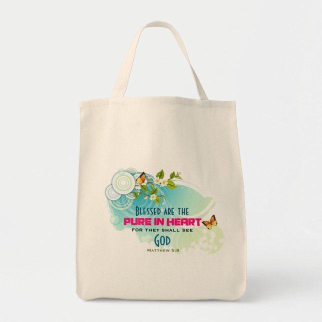 Tote Bag Citation de béatitude avec papillons et fleurs (Devant)