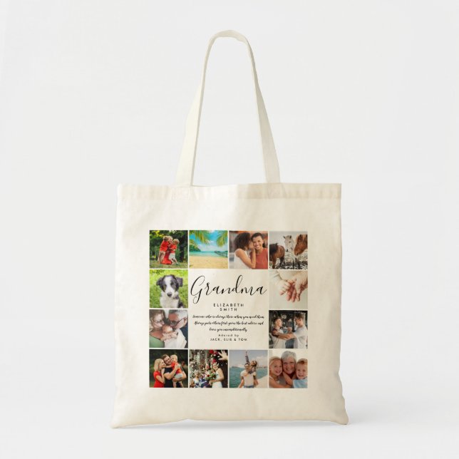 Tote Bag Citation de grand-mère, script moderne, 12 photos  (Devant)