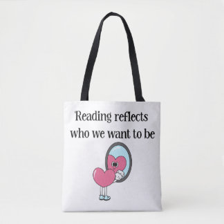 Tote Bag Citation de miroir à cœur rose de lecture