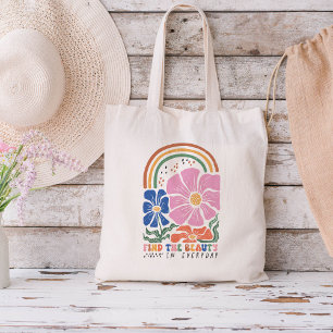 Tote Bag Citation d'inspiration de fleurs arc-en-ciel rétro