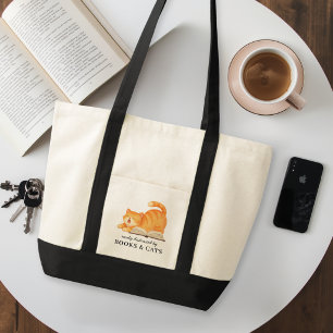 Tote Bag Citation drôle pour amateur de livres et de chats