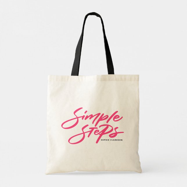 Tote Bag Citation Étapes Simples Rose Chaude Calligraphie M (Dos)