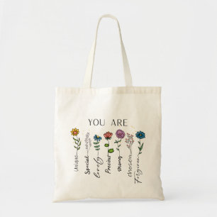 Tote Bag Citation florale inspirante Affirmation de fleurs