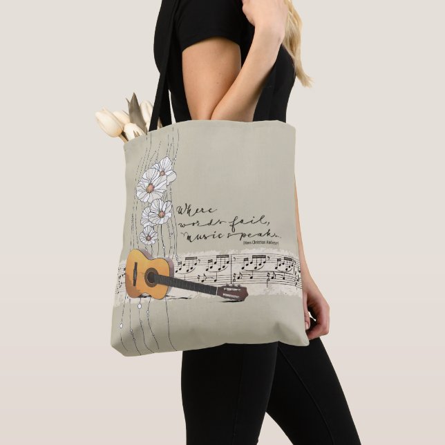 Tote Bag Citation où les mots ne parlent pas musique devrai (De près)
