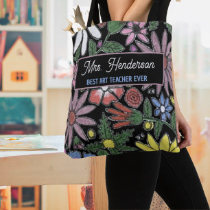 Tote Bag Citation Personnalisée Enseignants Nom Floral Colo