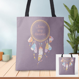 Tote Bag Citation pourpre tribale de Dreamcatcher Boho