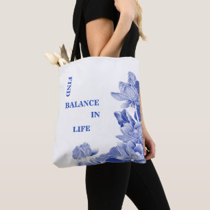 Tote Bag Citation Zen bleu et blanc Lotus Flower Mandala