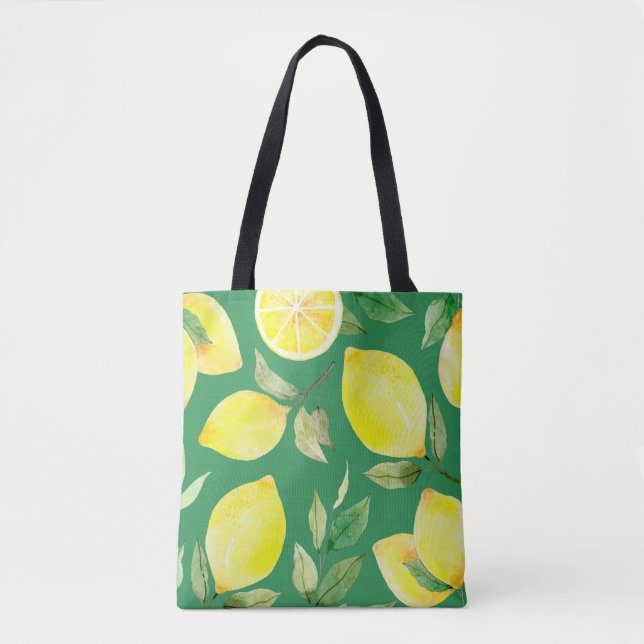 Tote Bag citron, motif d'aquarelle, arrière - plan, fruit,  (Devant)