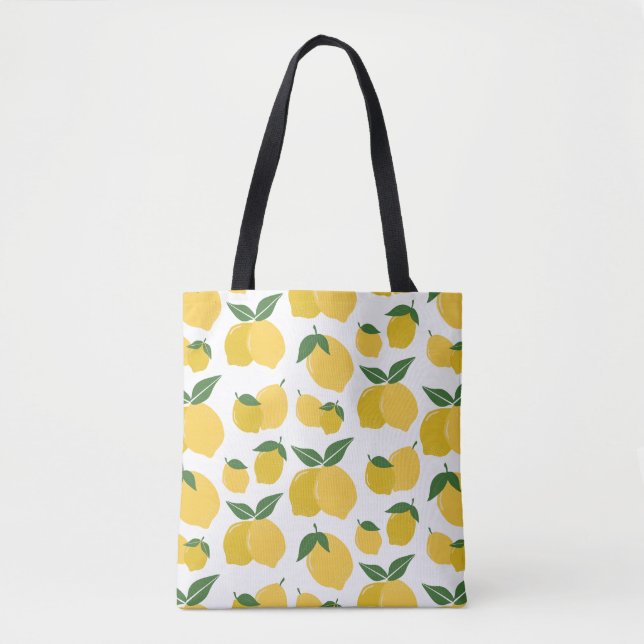 Tote Bag Citron Motif Fruit Rétro Jaune Sur Blanc (Devant)