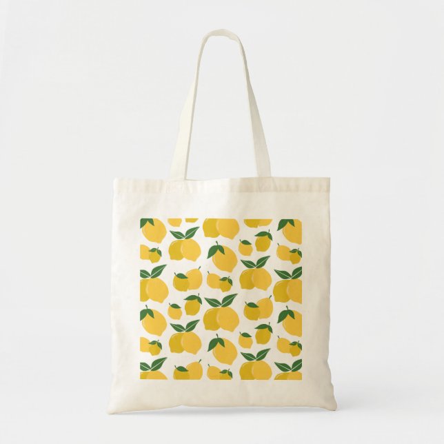 Tote Bag Citron Motif Fruit Rétro Jaune Sur Blanc (Devant)