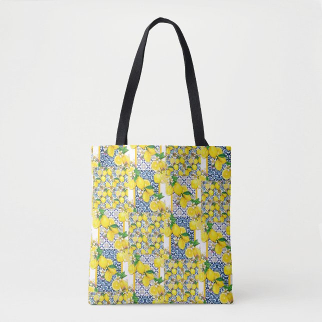 Tote Bag Citron portugais Azulejo Méditerranée Santorin (Devant)