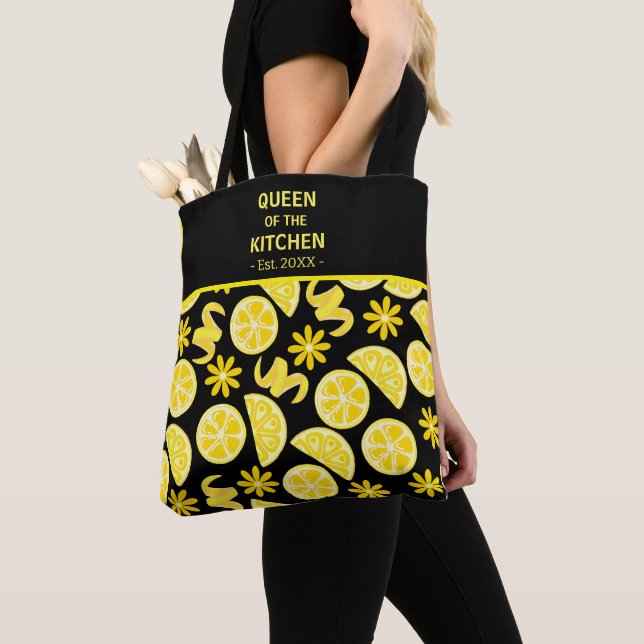 Tote Bag citrons citrus citron chef mignon jaune noir (De près)