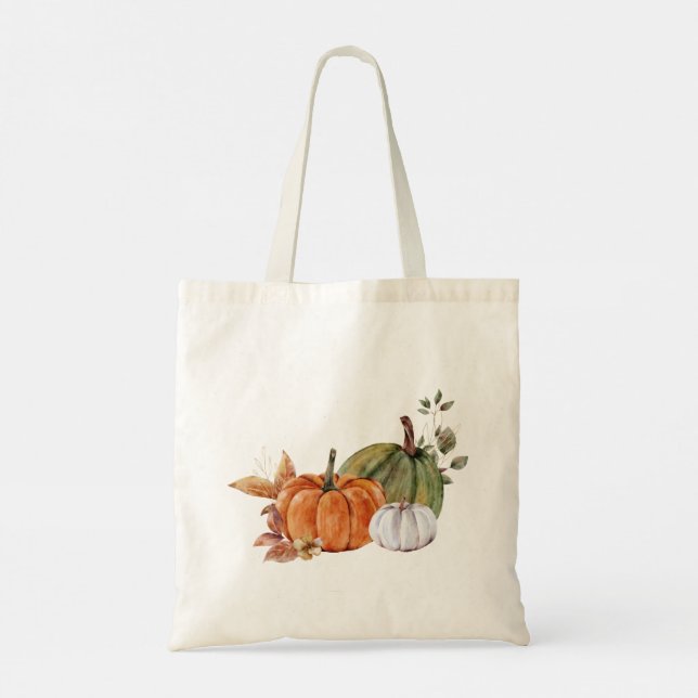 Tote Bag Citrouille aquarelle et feuilles automnales (Dos)