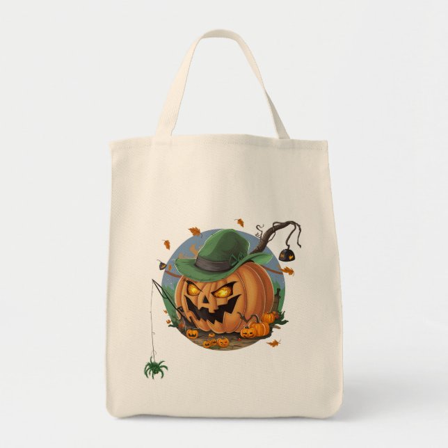 Tote Bag Citrouille attrape l'araignée pour Halloween (Devant)