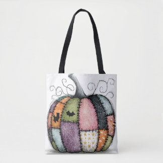 Tote Bag Citrouille blanche patchwork fantaisiste Halloween