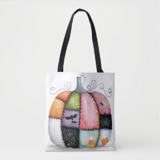 Tote Bag Citrouille blanche patchwork Halloween