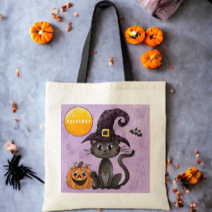 Tote Bag Citrouille de chat noir personnalisé Halloween