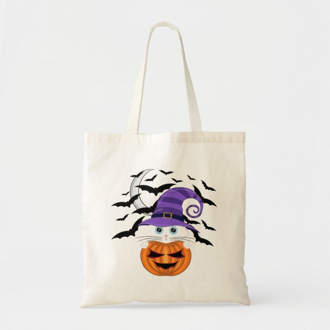 Tote Bag Citrouille effrayant avec un Casquette Kitty et so (Devant)