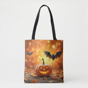 Tote Bag citrouille et chauve-souris d'Halloween