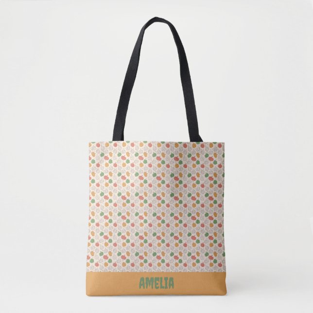 Tote Bag Citrouille Halloween orange jaune vert (Devant)