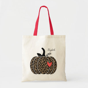 Tote Bag Citrouille léopard automne avec coeur