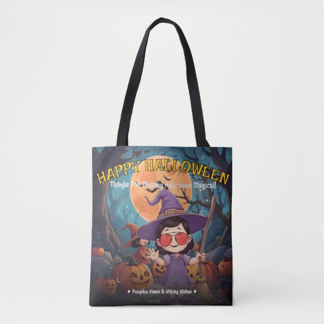 Tote Bag Citrouille Patch Trick ou traitement Halloween Fou (Devant)