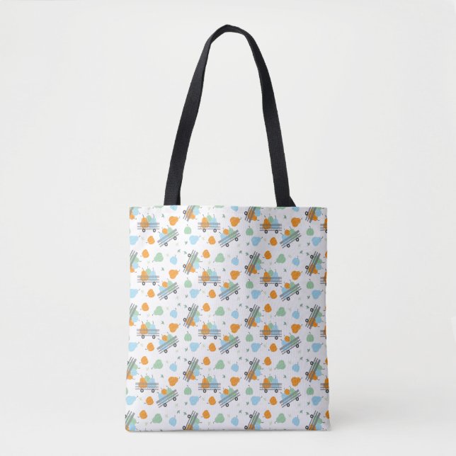Tote Bag Citrouille Patch Wagon Motif Bleu orange (Devant)