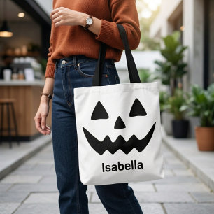 Tote Bag Citrouille Personnalisée pour Halloween Visage de