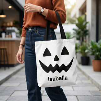 Tote Bag Citrouille Personnalisée pour Halloween Visage de 