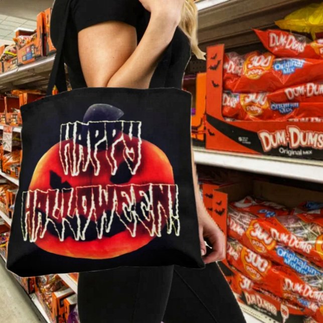 Tote Bag Citrouille Scare-Wht (Fill your Pumpkin Scare-Wht Tote Bag, with lots of Halloween goodies!)