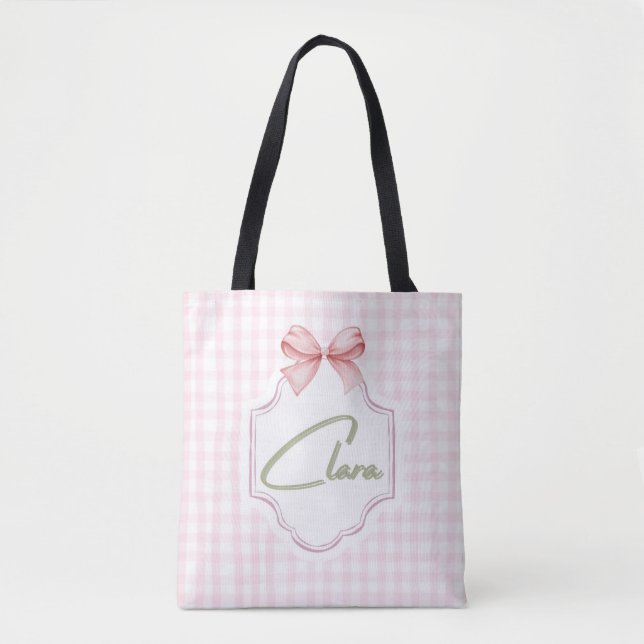 Tote Bag Clara Baby Girl Nursery Bow&En vichy personnalisée (Devant)