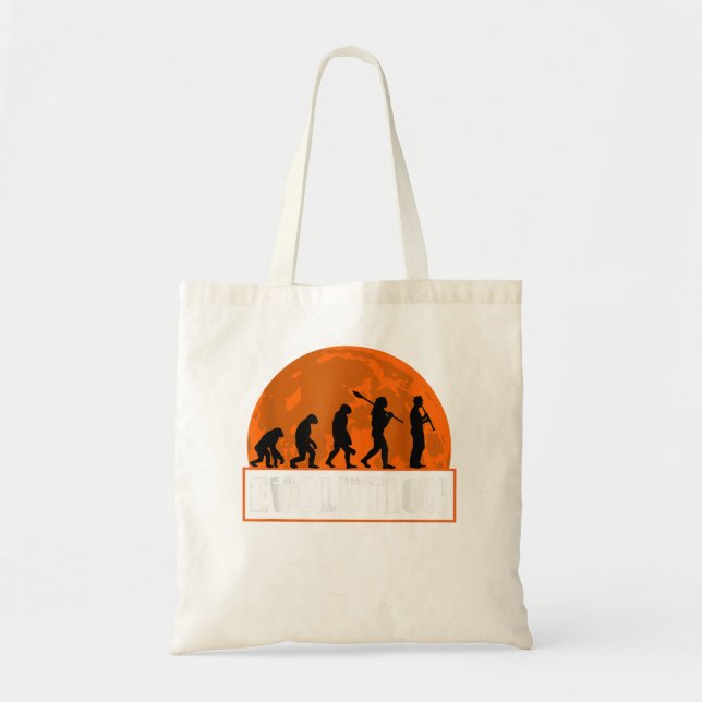 Tote Bag Clarinet Player, Funny Human Evolution (Devant)