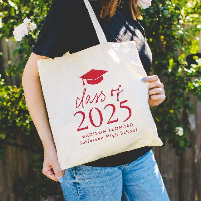 Tote Bag Classe moderne de 2025 Red Script Graduation (Créateur téléchargé)