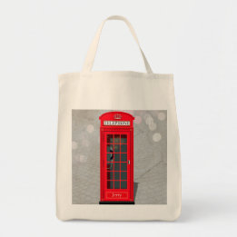 Tote Bag Classic London Red Phone Booth with Name 
