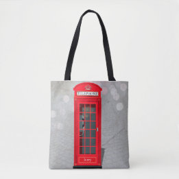 Tote Bag Classic London Red Phone Booth with Name 