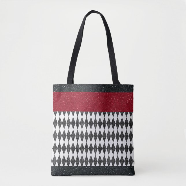 Tote Bag Classic noir blanc rouge arlequin Jacquard diamant (Devant)