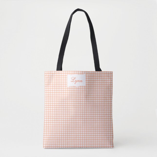Tote Bag Classic Orange & White Gingham | Personalized Name (Devant)