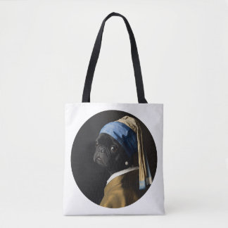 Tote Bag Classic Pearl Portrait–Inspired Black Pug Art 