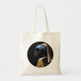 Tote Bag Classic Pearl Portrait–Inspired Black Pug Art 
