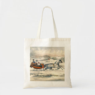 Tote Bag Classique 1853 Traîneau Currier Ives Route Hiver