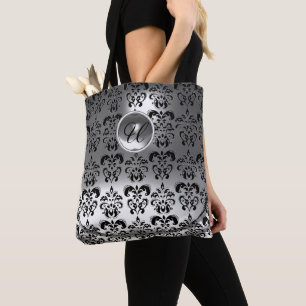 TOTE BAG CLASSIQUE GRAY BLACK WHITE DAMASK MONOGRAM DE LA P