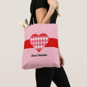Tote Bag Classique Valentine Rouge et Jacquard rose Coeur