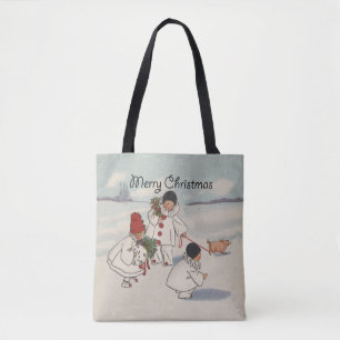 Tote Bag Classique Vintage Noël Enfant de neige