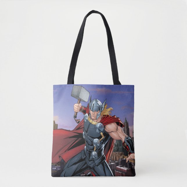 Tote Bag Classiques Avengers | Thor sautant avec Mjolnir (Devant)