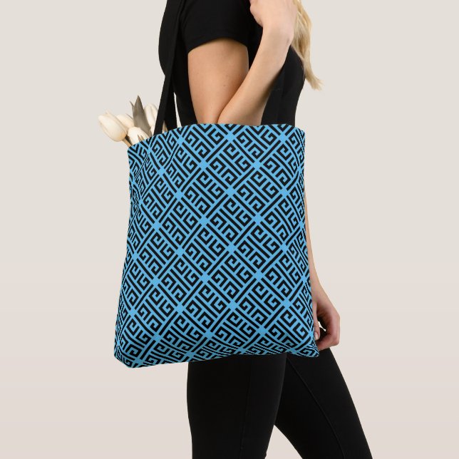 Tote Bag Clé grecque noire et bleue Motif (De près)
