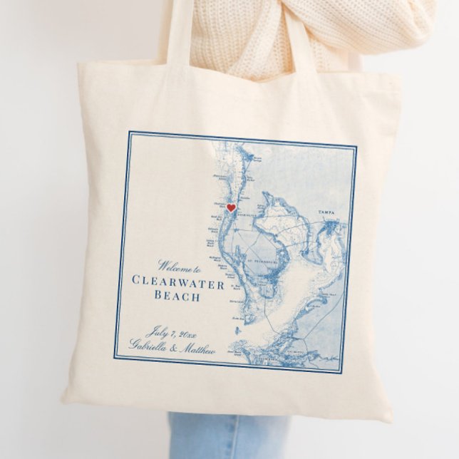 Tote Bag Clearwater Beach Floride Carte Mariage Bienvenue (These Clearwater Beach Florida wedding tote bags are perfect for your Florida destination wedding)